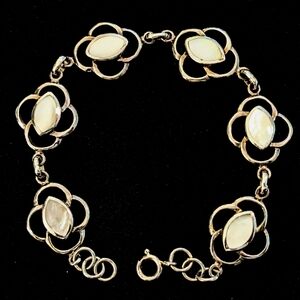 Vintage Sterling Silver Mother of Pearl Link Bracelet — 8″
